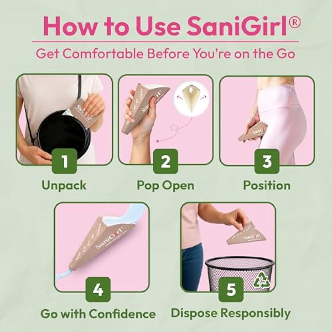 SaniGirl Female Urinal | Female Urination Device | Portable Urinal | Hiking Camping Accessories | Festival and Travel Essentials Women | Disposable She Pee | Wee Standing Up | Female Urinal Funnels
