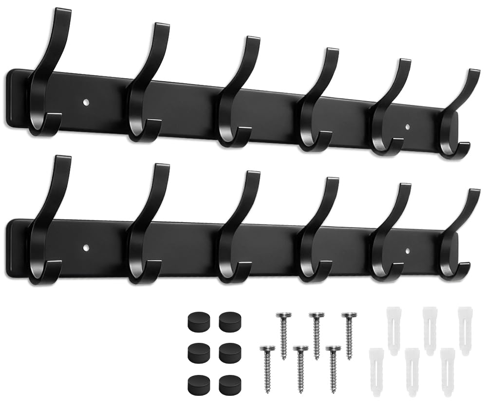 MIVITOOM Coat Hooks Wall Mounted, 2 Pack Heavy Duty Coat Rack, 31cm Length Double Door Hook Rail for Entryway Bedroom Bathroom Kitchen Home Storage