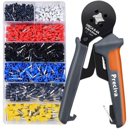 Preciva Ferrule Crimper Plier Kit, AWG28-10/0.08-6mm² Ferrule Crimping Toolkit, Wire Crimp Tool with 1200 Terminal Connectors and End Ferrules(1200Pcs)