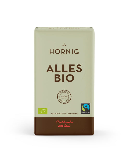 J. Hornig Ground Coffee, Alles Bio, Organic & Fairtrade, Arabica and Robusta Blend, For Filter and Espresso Preparation, 500g Pack