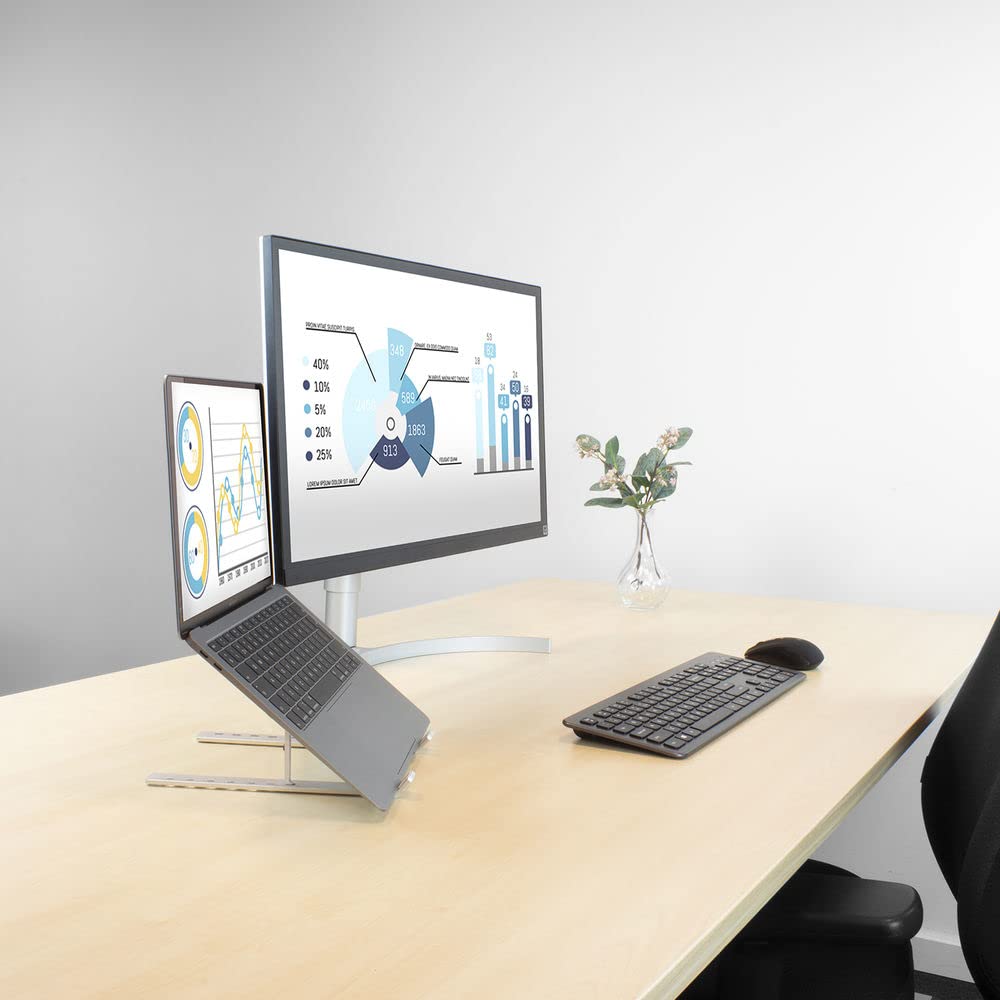ACT Aluminium Foldable Laptop Stand for Desk (V-Shape), Ergonomic Laptop Riser up to 15.6”, Adjustable Height 6 Positions