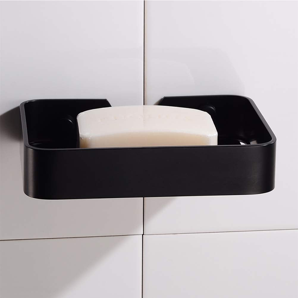 TOPINCN Aluminium Soap Holder, Rectangular Black Soap Dish with Drain, Drill-Free or Bonding Installation, Ideal for Shower, Bathroom Sink