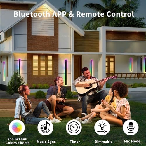 Zihoi RGB Outdoor Wall Lights, 100CM 2Pack RGB/Warm/White Dimmable Modern Led Wall Lighting, Long Wall Sconce with Remote and APP Control for Outdoor/Indoor Party Gathering