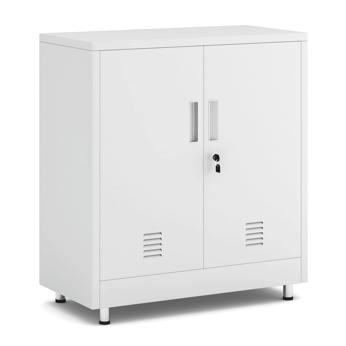JINGUR Metal Storage Cupboard with Locking Doors and Adjustable Shelf, Small Lockable Sideboard Buffet Cabinet for Home Office Hallway Entryway
