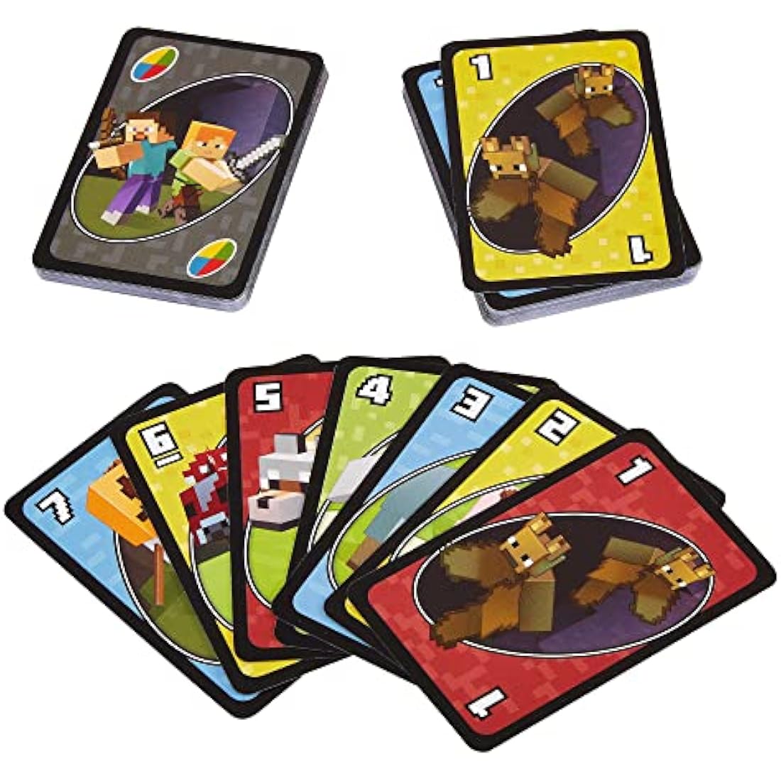 Mattel Games UNO Minecraft, Collectible Card Deck with 112 Cards, Card Game for Family Game Night, Use as Travel Game, Engaging Gift for Kids, 2 to 10 Players, Ages 7 and Up, FPD61