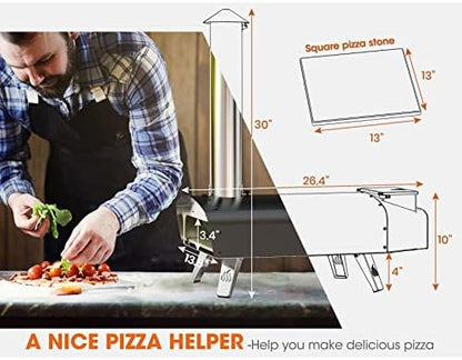 Mimiuo Outdoor Wood & Pellet Fired Pizza Oven for Garden, Black Coated Classic W-Oven Series with Pizza Stone & Foldable Pizza Peel