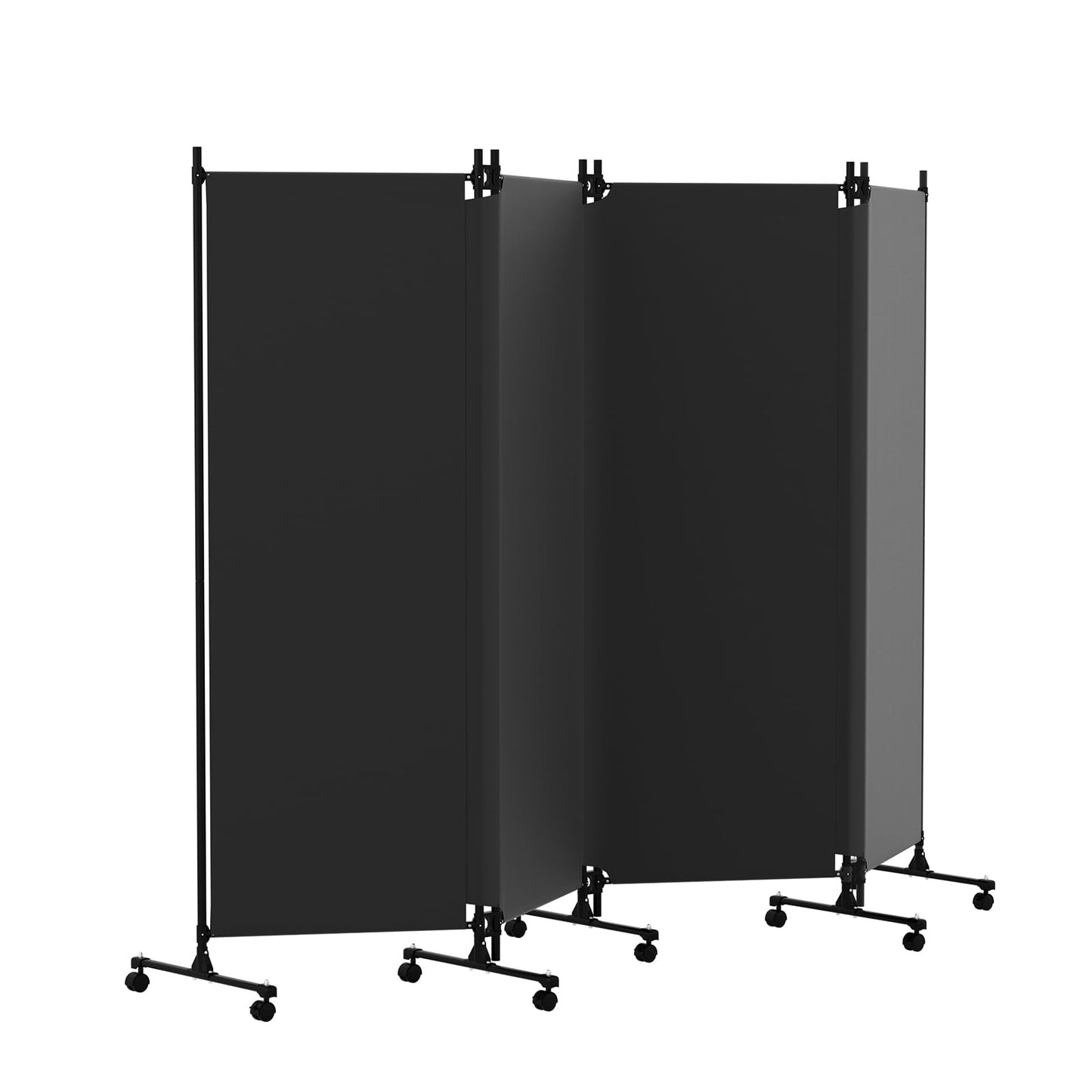 HIDODO 4 Panel Upgraded Room Divider with Wheels, 247cm W x 183cm H, Black