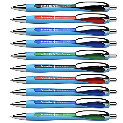 Schneider XB Ballpoint Pen (Stroke Width XB Permanent Refill, Made in Germany), 10 Stück, assorted colours
