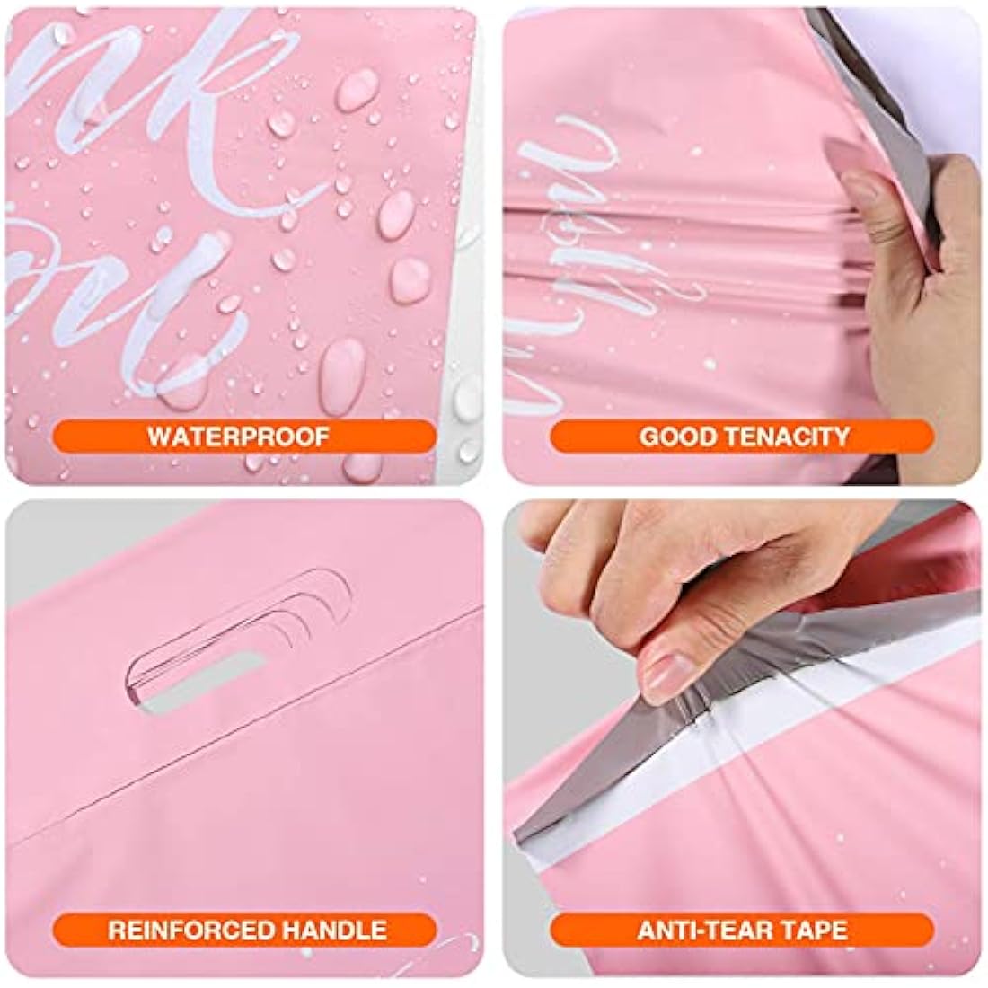 Switory 100Pcs Parcel Bags for Posting Clothes 262x330mm Postal Bags Shipping Bags with Handle Mailing Bags for Clothing Posting Bags with Self Adhesive 10x13 Package Bags Pink - Thank You Design