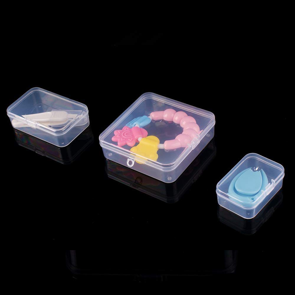 ODOOKON 18 Pcs (3 sizes) Rectangle Mini Clear Plastic Storage Containers Box Case with lid for Small Items, Bead, Jewelry, and Other Craft Projects