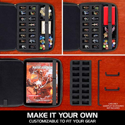ENHANCE RPG Organizer Case - DND Binder with Built-in Character Sheet Holder and Erasable Scribe Panel, Dice Rolling Area, Removable Pen Pouch, Miniature Foam Tray, Wrist Strap, and More (Black)