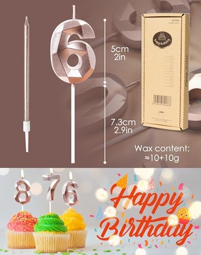 Yiran Rose Gold 13th Birthday Candles Set Number 13 Candle with Long for Cake Candle, Topper Decorations Party Wedding Anniversary