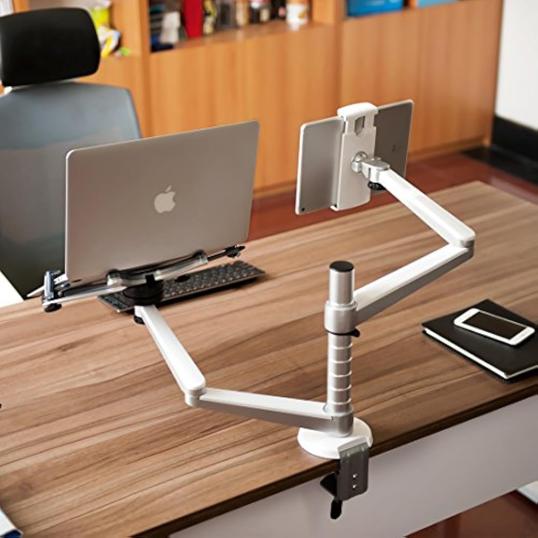 ThingyClub® Adjustable Aluminium Universal Laptop Notebook & Tablet Stand Desk Mount Bracket Clamp Tilt Swivel Dual Arm Support Holder (Laptop & Tablet)