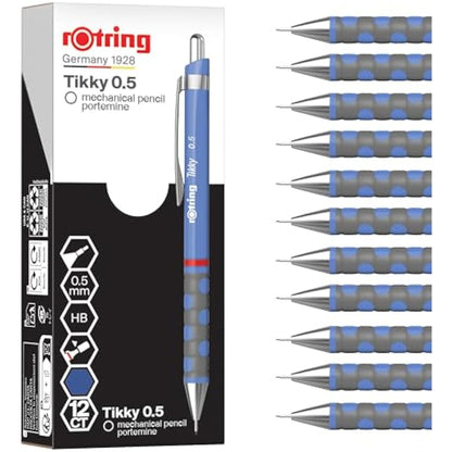 rOtring Tikky Mechanical Pencil | HB 0.5 mm | Iris (blue) Barrel | Lightweight with Rubberised Grip | 12 Count