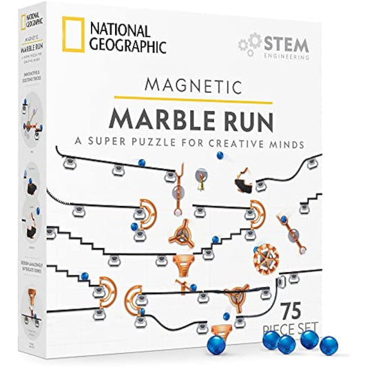 NATIONAL GEOGRAPHIC Magnetic Marble Run - 75-Piece STEM Building Set for Kids & Adults with Magnetic Track & Trick Pieces & Marbles for Building A Marble Maze, STEM Project (Amazon Exclusive)