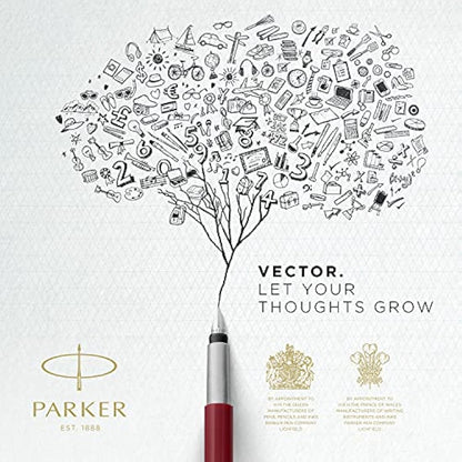 Parker Vector Fountain Pen | Black with Chrome Trim | Medium Nib | Blue Ink | Hangtab