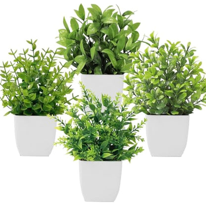 Roqueen 4 Pack Mini Fake Plants Small Potted Artificial Plants Plastic Plants for Home Bathroom Office Table Decoration