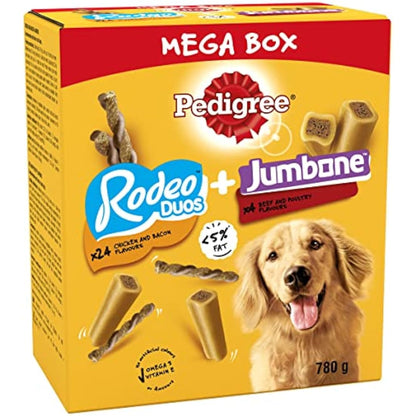 Pedigree Rodeo Duos & Jumbone Medium Dog Treats in Mega Box - Multi Mix, 780g Chews (Pack of 1)