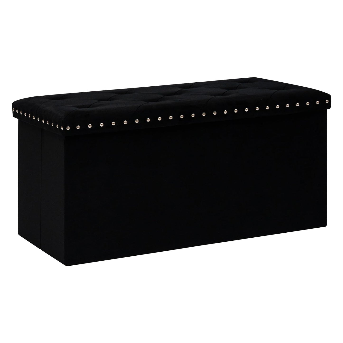 Bonlife Velvet Ottoman with Storage,Large Storage Boxes with Lids,Folding Ottoman Bench Seat,Footstool for Living Room,76x38x38cm,Black
