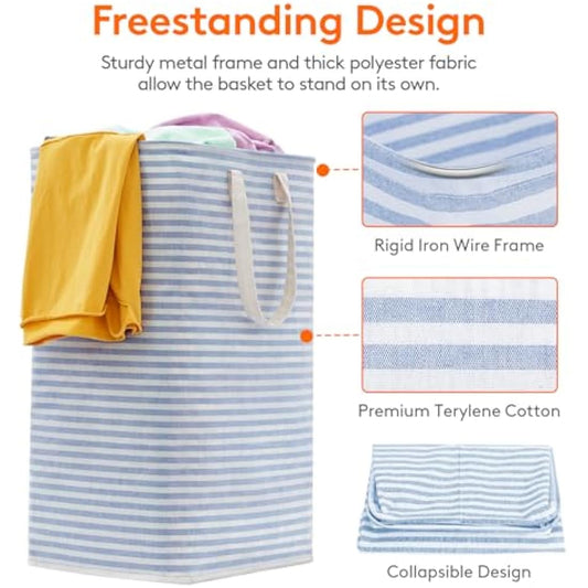 Lifewit Freestanding Laundry Basket 80L, Large Foldable and Waterproof Laundry Basket with Handles Easy Transport, Laundry Basket for Clothes, Towels, Toys, Blankets, Blue, 2 Packs