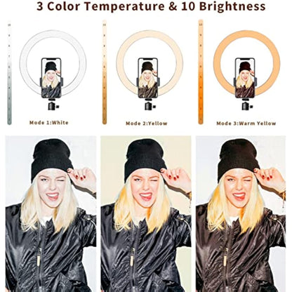 Ring Light 10" with 67" Extended Tripod Stand & Phone Holder for YouTube Video, Camera Led Ring Light for Streaming, Makeup, Selfie Photography Compatible with iPhone Android