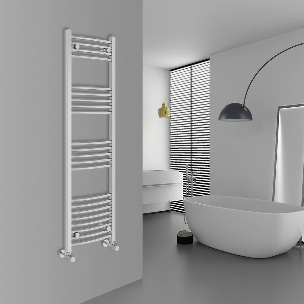 Warmehaus Modern Bathroom Heated Towel Rail 1400x400mm Curved Chrome
