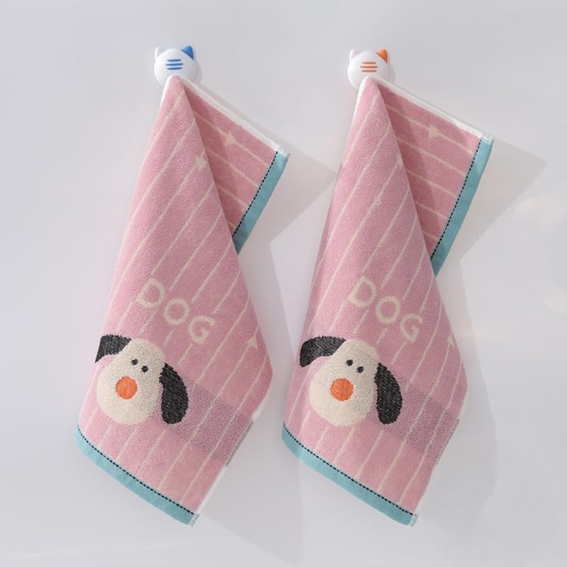 ISABELLA MOON 2PCS Children's Facial Towel, Kids Washcloth Towels, Cotton Kids Face Towels, Cute Kitty dog Hand Towel Set