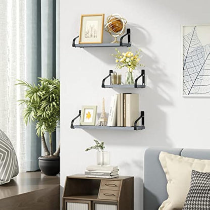 Love-KANKEI Rustic Shelves, Decorative Wall Shelf Set of 3, Floating Shelves for Bathroom, Bedroom, Living Room,Kitchen, Office and More, Weathered Grey