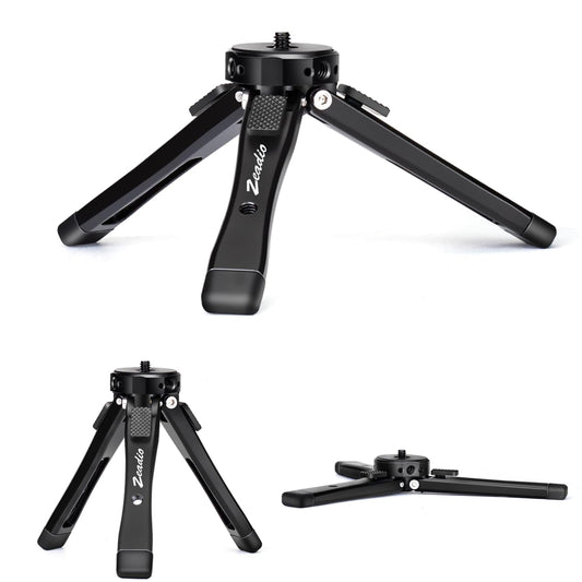 zeadio Heavy Duty Mini Metal Tripod Stand - Universal Small Table Tripod for Camera, Gimbal, Action Cam, Camcorder, Microphone, LED Light,