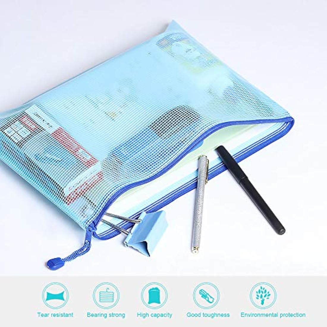 Vicloon Plastic Wallets, 10Pcs A3 Zip Lock Bags Mesh Document Wallet Document Folders Plastic Pockets Zipper File Wallet for School Office Homework Travel Storage Bags