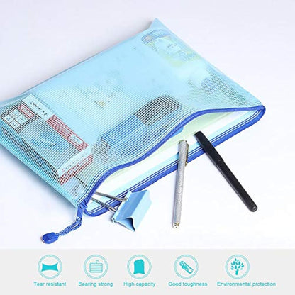 Vicloon Plastic Wallets, 15Pcs A3 A4 A5 Zip Lock Bags Mesh Document Wallet Document Folders Plastic Pockets Zipper File Wallet for School Office Homework Storage Bags
