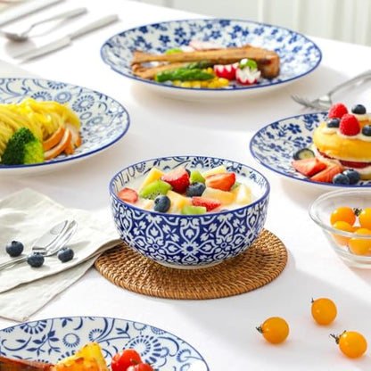 vancasso Selene Dinner Sets for 6 People, 18 Pieces Vintage Blue Porcelain Plates and Bowls Set Kitchen Crockery Set Dinnerware Sets, Mircowave and Dishwasher Safe Dishes Set
