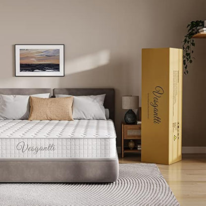 Vesgantti 3FT Single Mattress, 10 Inch Hybrid Mattress with Breathable Memory Foam and Individually Pocket Spring - Medium Firm, White