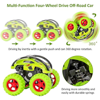 m zimoon Monster Trucks, Pull Back Car Toys 360° Rotation Off-road Friction Powered Vehicle Toy for 3-10 Year Old Boys Girls Kids Birthday Xmas Gift (2 Pack, Green Red)
