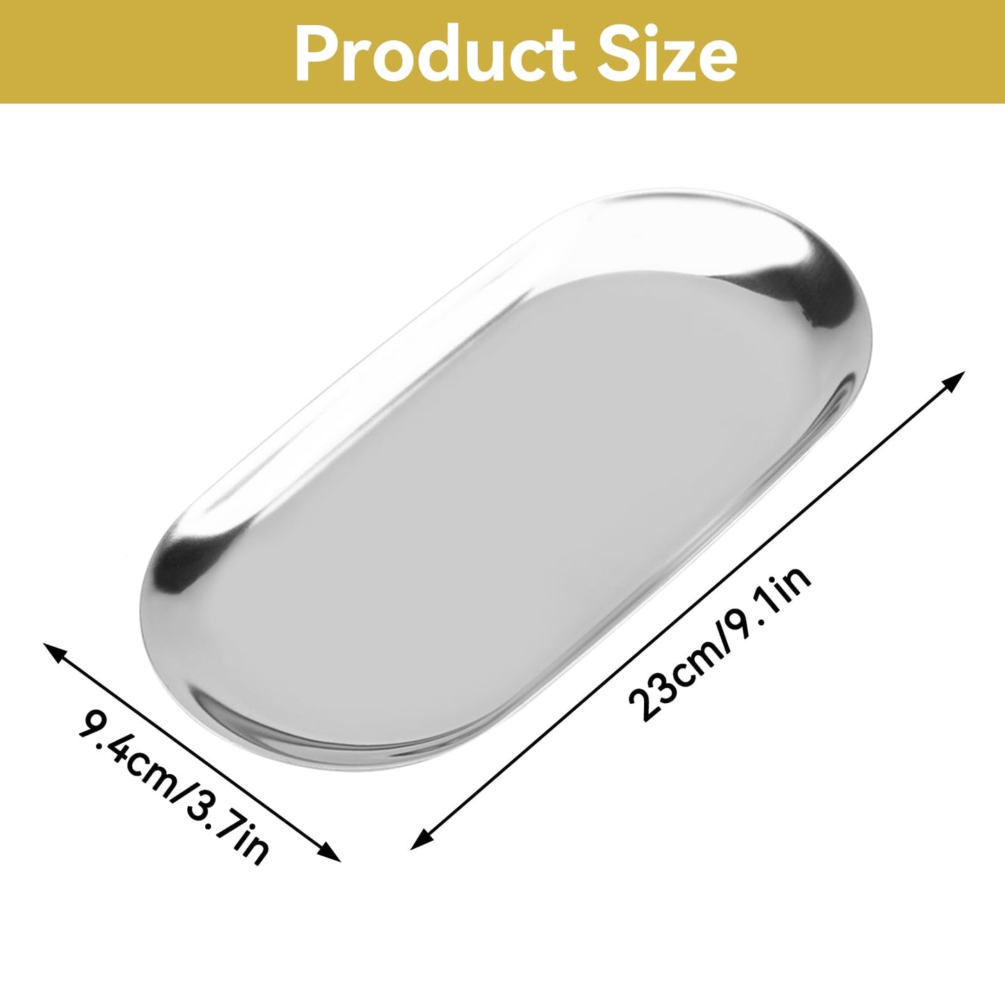 Stainless Steel Decorative Tray Jewelry Dish, 7 Inch Small Cosmetic Tray, Towel Tray Trinket Tray with Gold Oval Storage Tray for Kitchen Bathroom