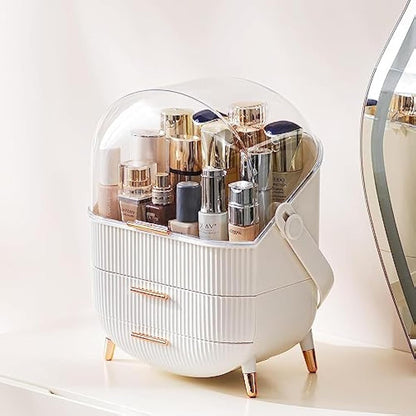 Kousee Makeup Organiser and Storage, Portable Waterproof Dustproof Organizer with Lid, Cosmetic Display Case Skincare Organizers for Vanity, Bathroom, B-White