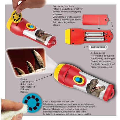 Natural History Museum Dinosaur Torch & Projector – 24 Dinosaur Image Slides, Precise Projections Up to One Metre Wide, Interactive Kids Dinosaur Flashlight Toy