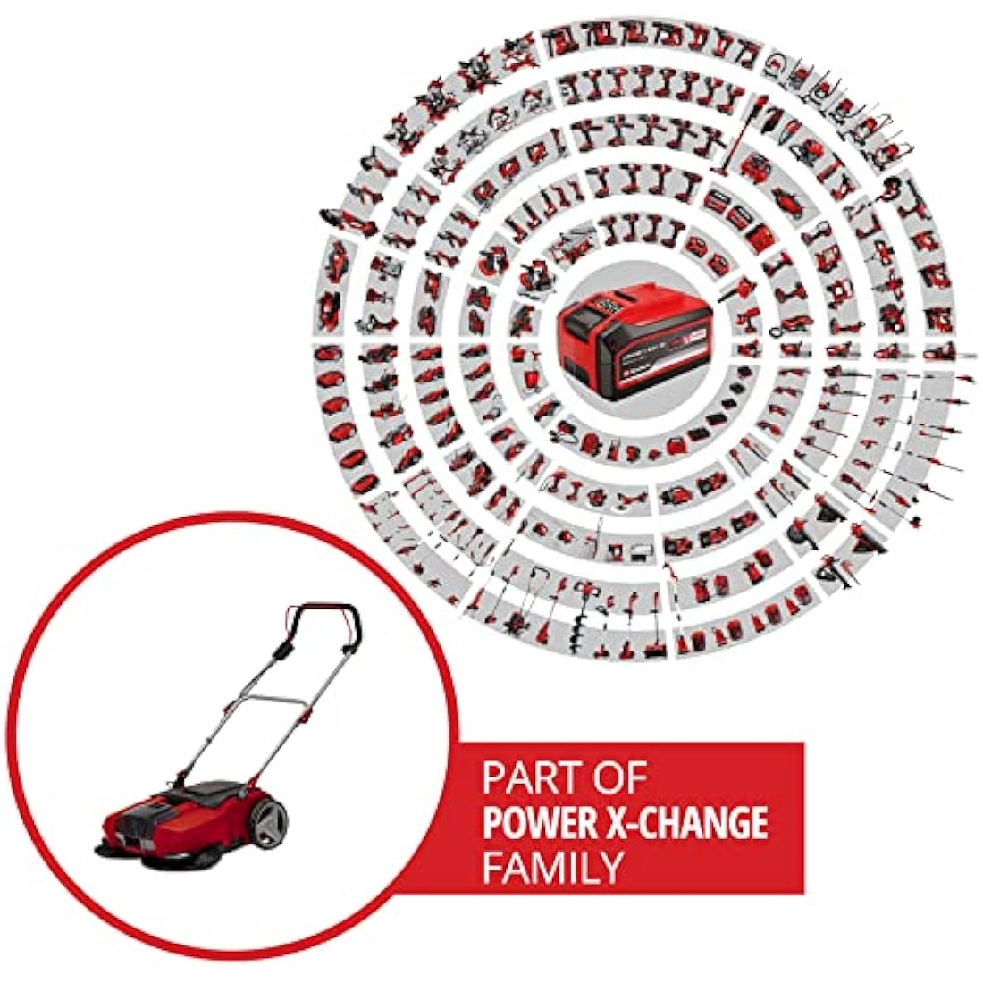 Einhell Power X-Change 18V Cordless Electric Push Sweeper - 610mm Width Electric Broom, 20L Dirt Tank, Adjustable Handle - TE-SW 18/610 Li Debris And Leaf Sweeper (Battery Not Included)