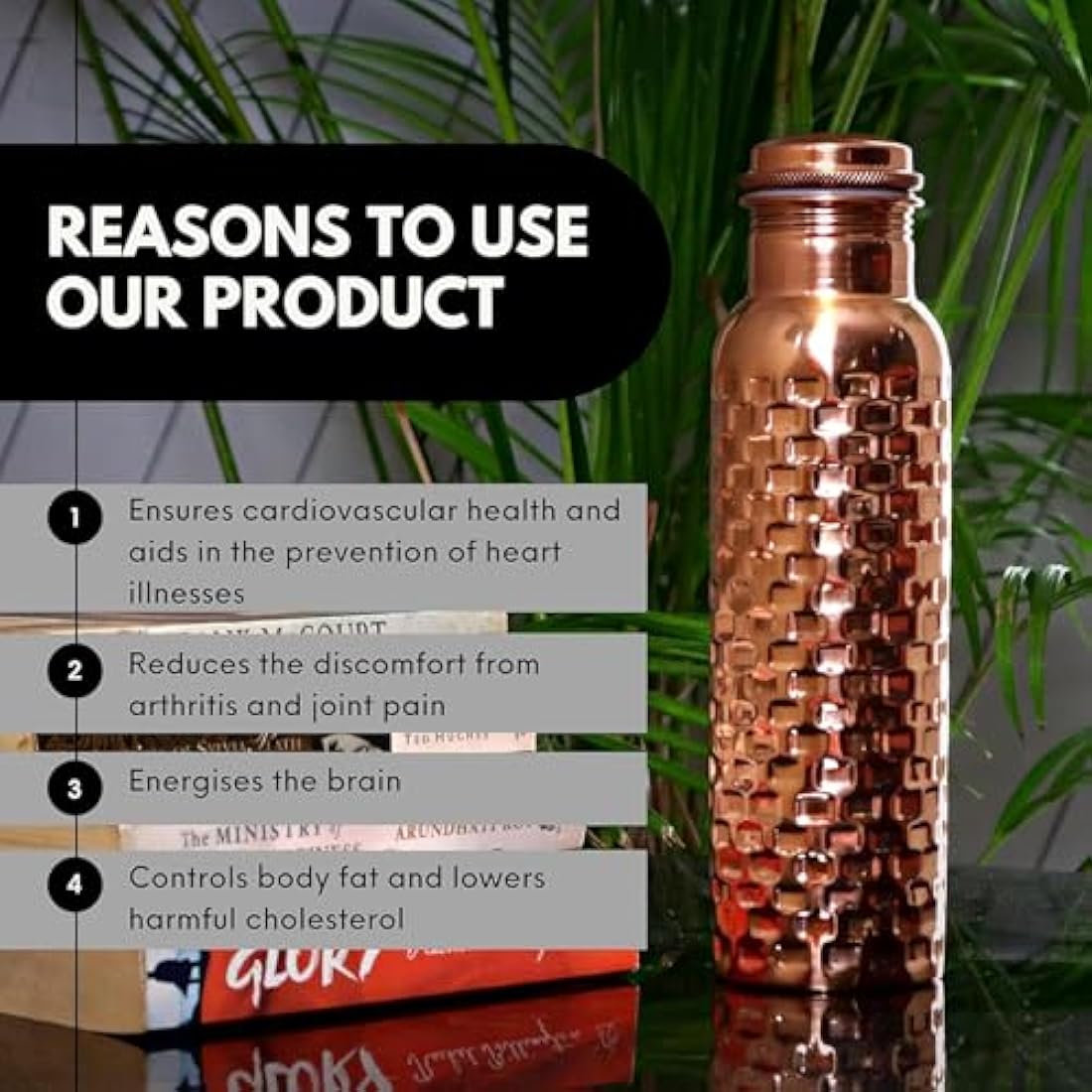 Craft Trade Set of 2 Diamond Pure Copper Bottle with Lid and Carry Bag for Drinking Water BPA Free Leak Proof Boosts Immunity & Liver Health, Ayurveda Inspired 34oz - 1 Litre Natural