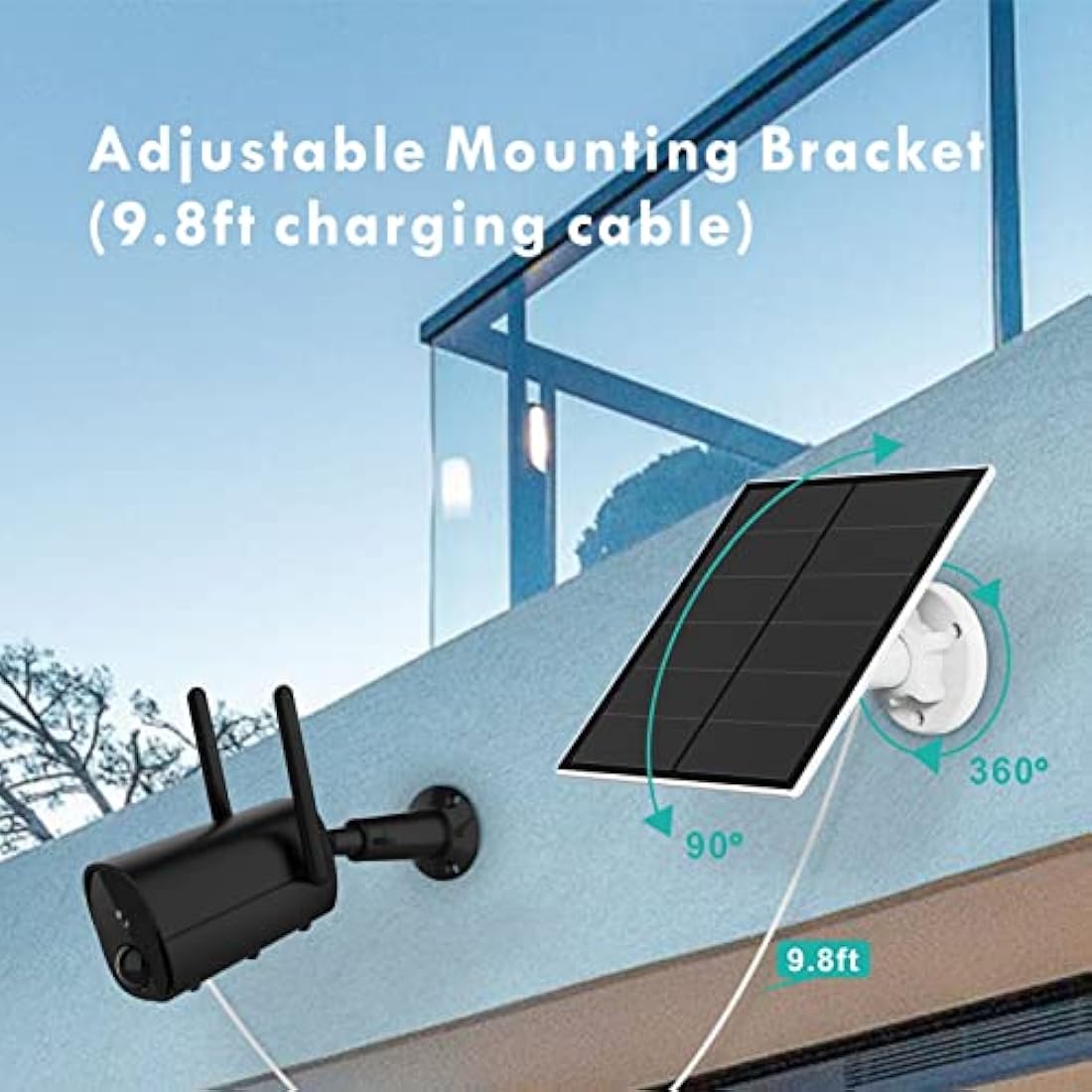 5W Solar Panel for Security Camera, Solar Panel for DC 5V Outdoor Rechargeable Battery Camera, Solar Panels with Micro USB and USB-C Port, Adjustable Security Mount, IP65 Waterproof, 9.8ft Cable