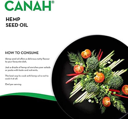 Canah® Organic Hemp Seed Oil 500 ml - Cold Pressed Unrefined, Vegan, Rich in Omega 3 Omega 6 Fatty acids & Vitamin E, Certified Kosher + Bonus Free Recipes