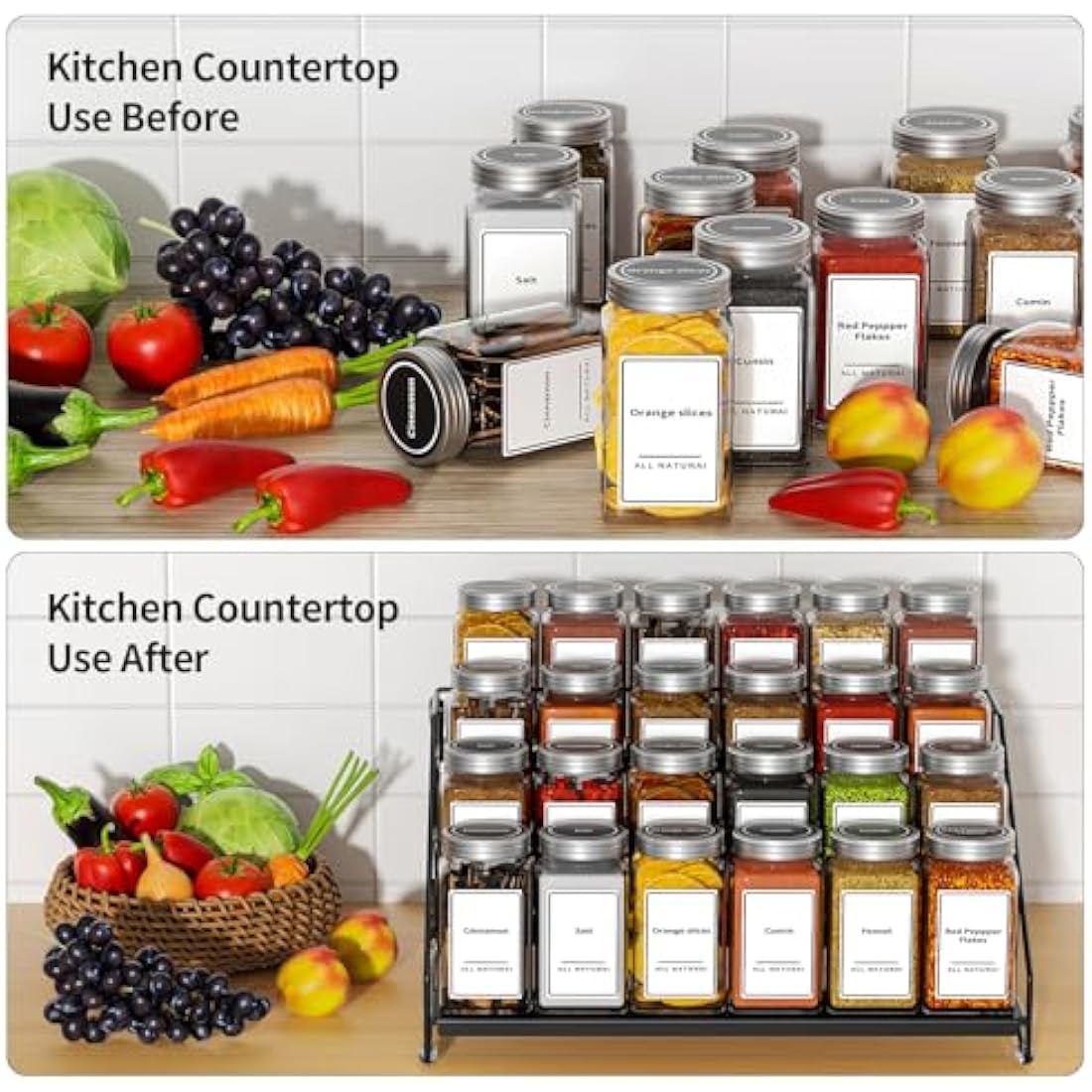 ZDDLOINP 4-Tier Spice Rack for Countertop, Kitchen Spice Rack, Depth Adjustable Spice Racks Organiser for Counter, Cupboard, Pantry (1 Pack NOT INCLUDE SPICE JARS)