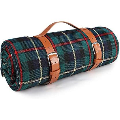 Ben & Bel Water/Sand/Dirt-resistant Picnic Blanket with PU Handle, Outdoor-Ready Dark Green Square, 150x200cm XL