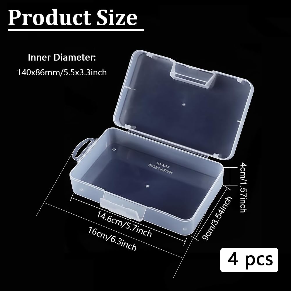 BENECREAT 4 Pack 16x9x4cm Large Clear Plastic Box Container Clear Storage Organizer with Hinged Lid for Small Craft Accessories Office Supplies Clips