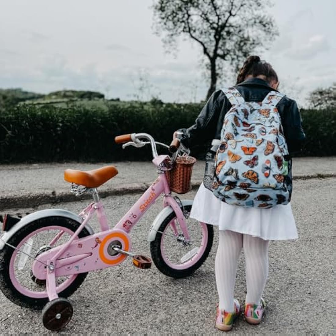 STITCH Retro 14 Inch Kids Bike for 2-9 Years Old Girls, 12/14/16/18 Inch Wheels Girls Bike with Stabilisers & Basket