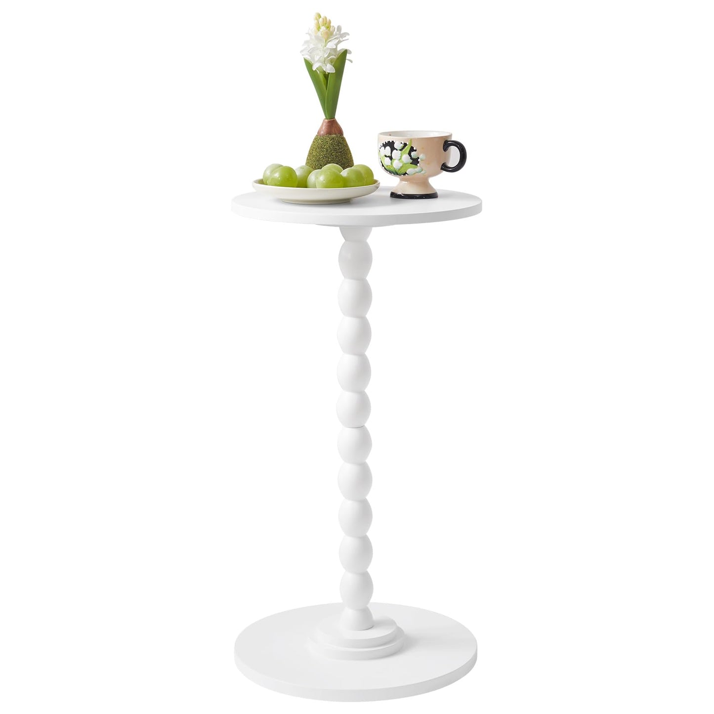 Aibiju Narrow End Table, Modern Nightstand, Round Side Table, Small Bedside Table with Solid Wood Leg for Living Room, Bedroom, Small Spaces