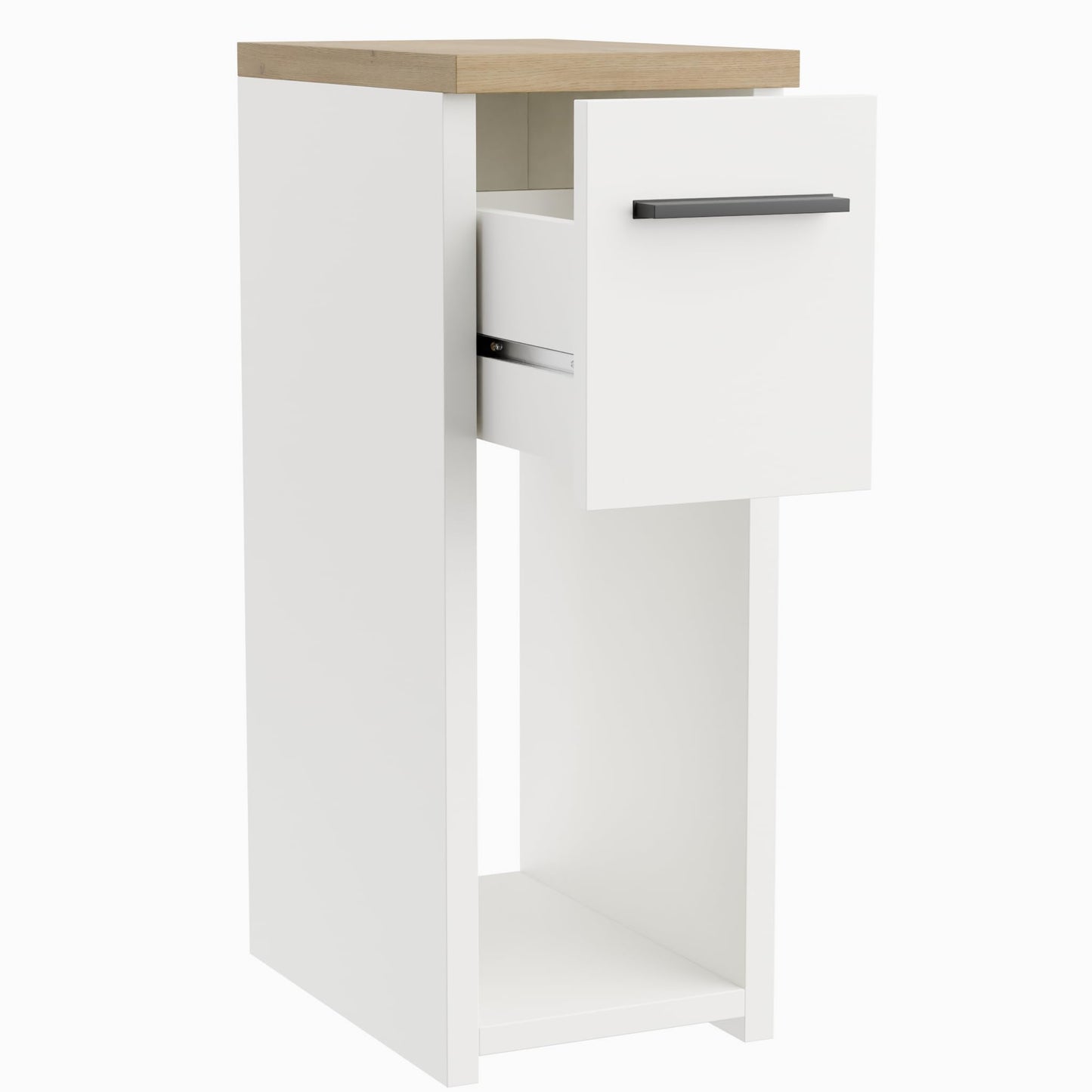 ComfortCove Narrow Bedside Table with Storage Shelf & Handle, White/Oak