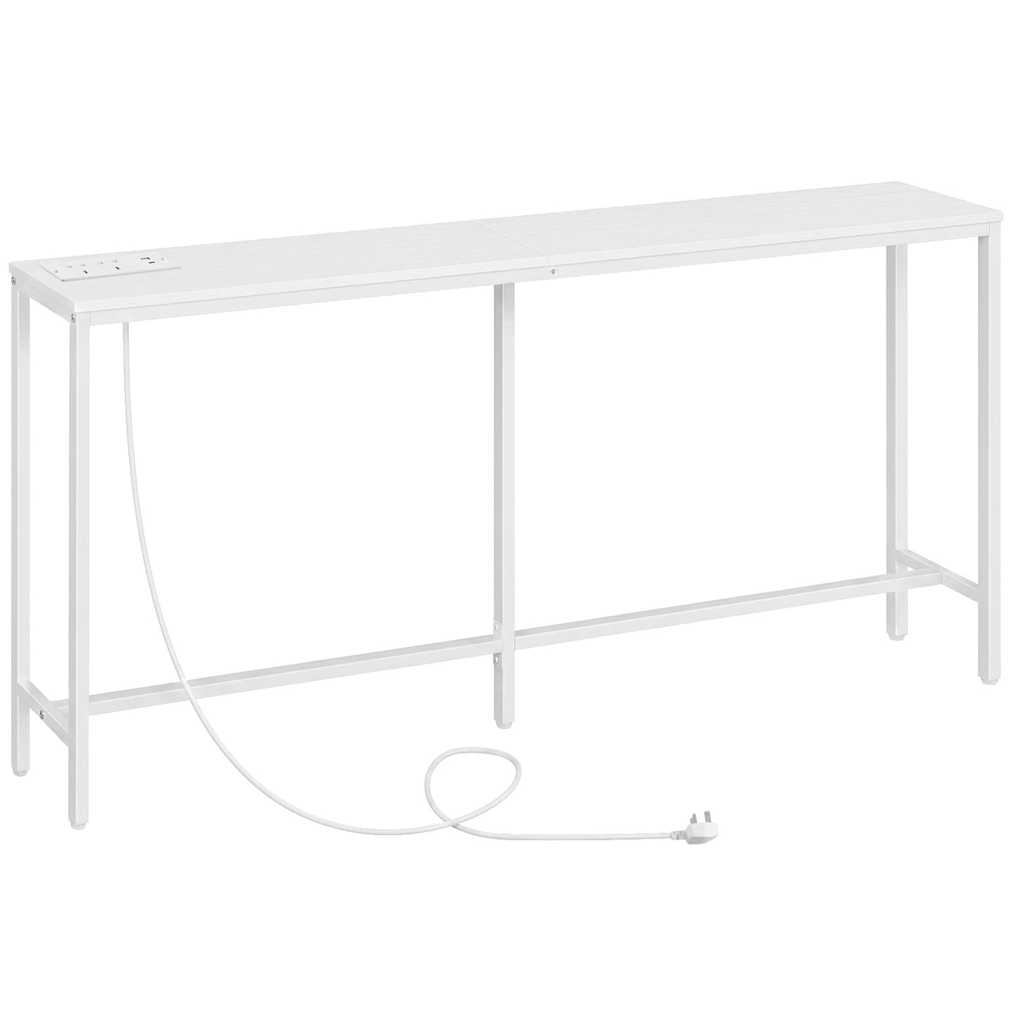 MAHANCRIS Console Table with Power Outlet, 160 cm Narrow Sofa Table, Industrial Entryway Table with USB Ports, Behind Couch Table for Entryway
