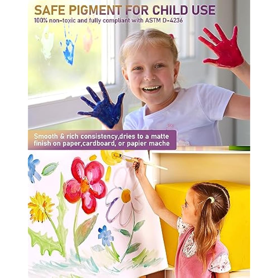 Nicpro 14 Colors Large Washable Paint Set for Kid (16.9 oz,500 ml), Acrylic Bulk Paint Supplies Non Toxic Children for Art, Craft DIY, Poster & Finger Paint, School, Home,Classroom