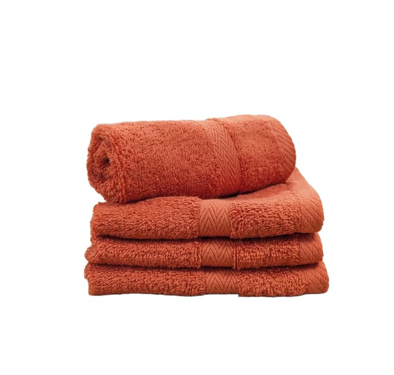 Bentley Priory Luxor Spa Towel 4 Pack of Face Flannels made from Absorbent 600 GSM Cotton Multi Packs of Wash Cloths 30x30cm (paprika)